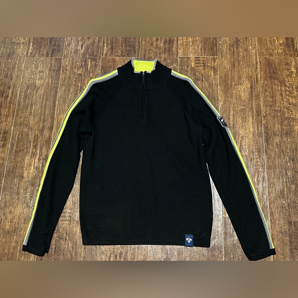 Meister Black Wool Quarter Zip Sweater Nordic Ski Patch Men's Medium